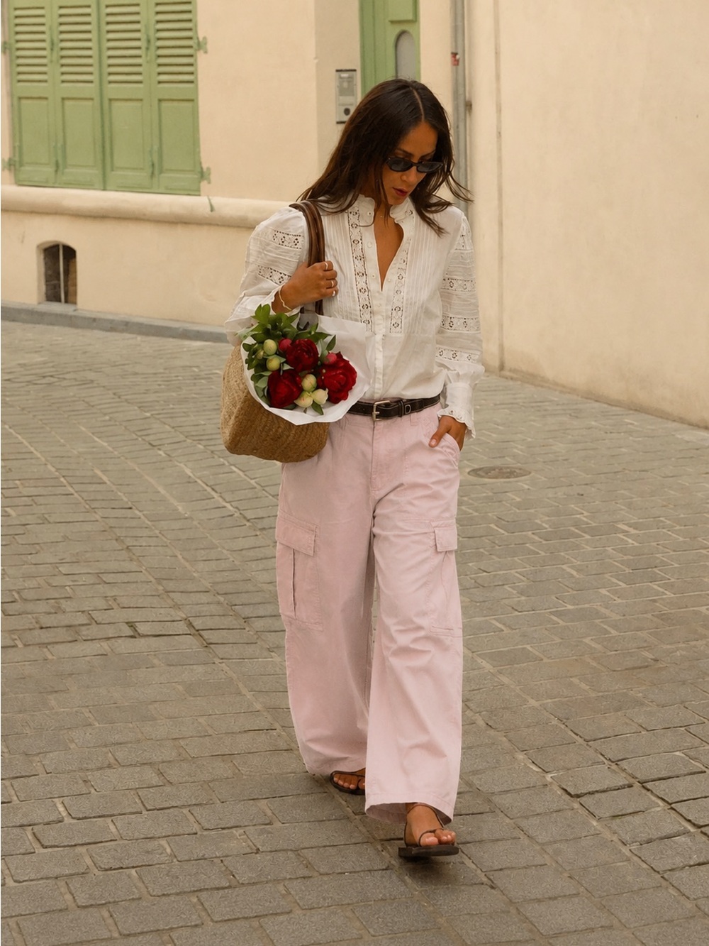 Sincerely Jules Wide Leg Cargo Pants in pale Pink size 9